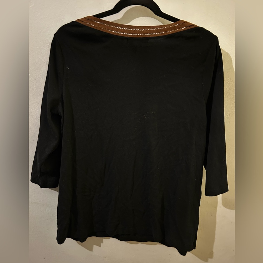 Lauren Ralph Lauren Black & Brown Lace 3/4 Sleeve Blouse Top size 1X - Picture 2 of 9